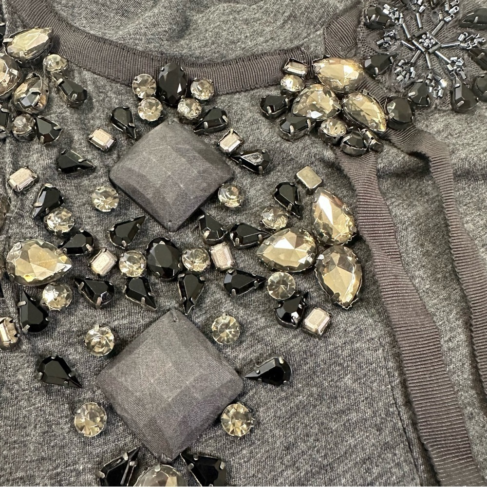 Gray Sleeveless Beaded Mini Dress with 2 Front Pockets - Picture 6 of 12